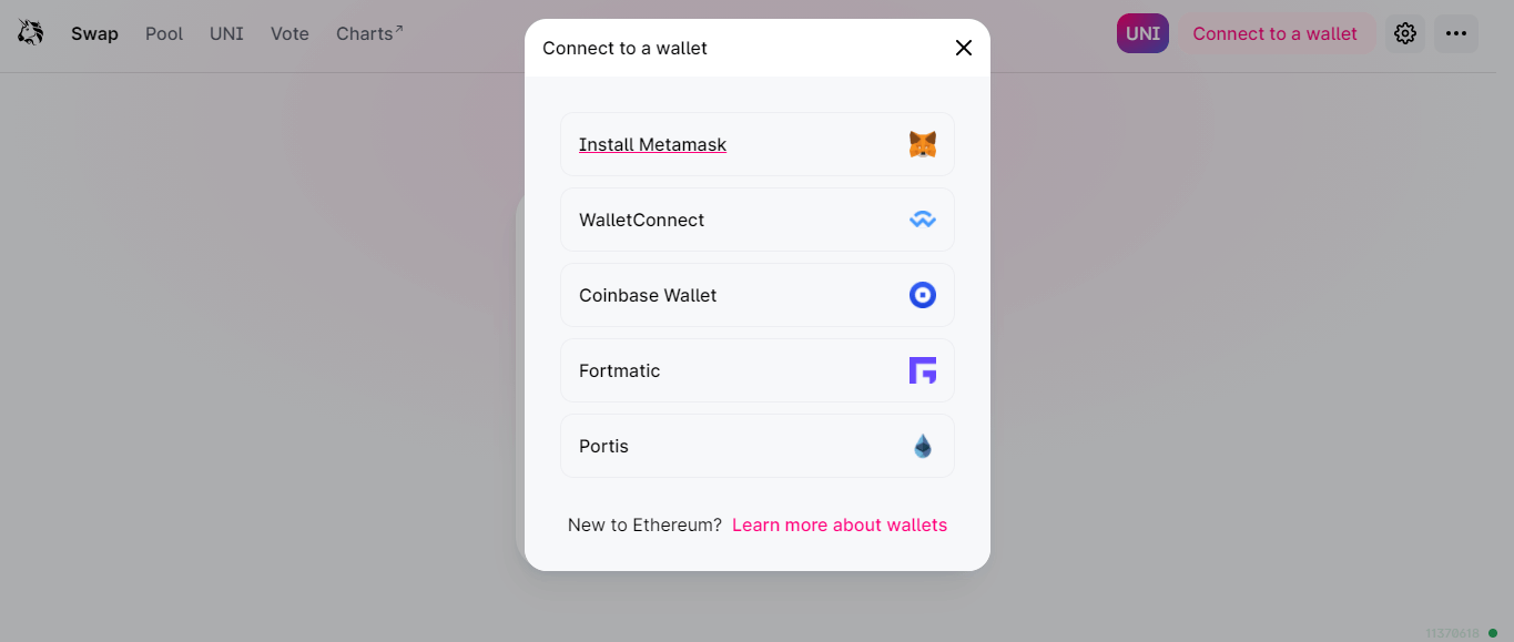 Uniswap Exchange - Connect with your MetaMask Wallet